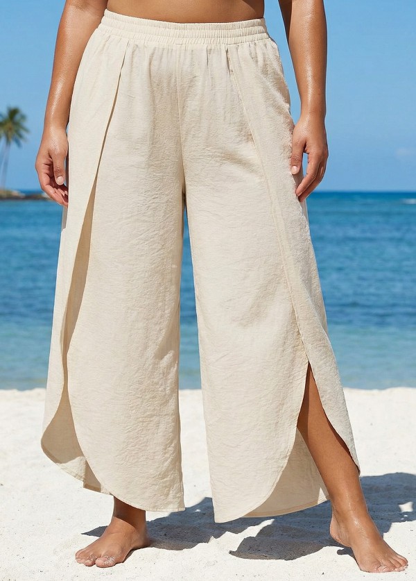 White Through Side Split Plus Size Bathing Suit Cover Ups Fly Away Pants