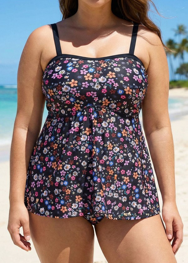 Plus Size Stylish Colorful Floral Print Women Tankini Set