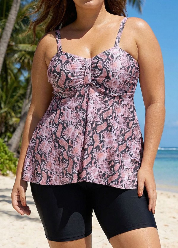 Plus Size Snake Skin Print Tankini Swimsuit Top with Sweetheart Neckline