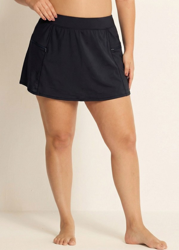Black Zip Pocket Women Vintage Swim Skort