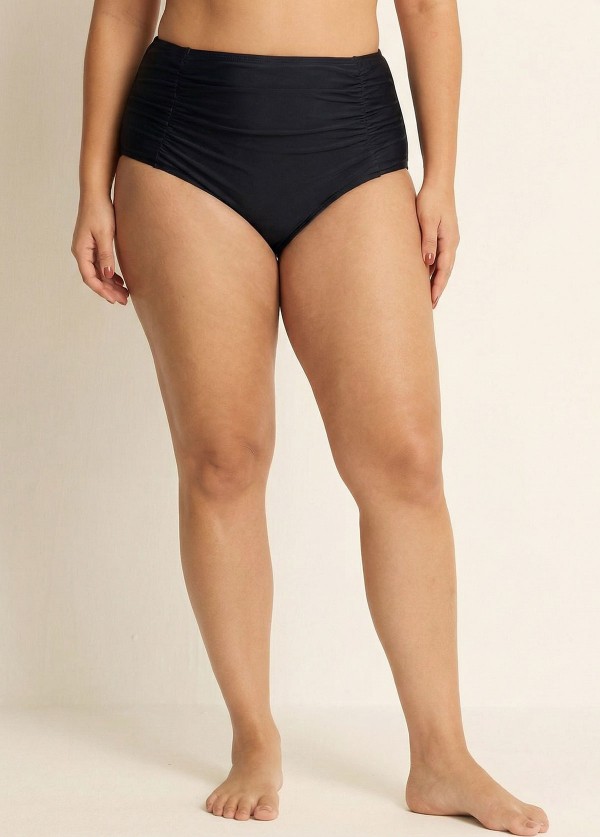 Curvy Black High Waist Women Bikini Swim Bottom