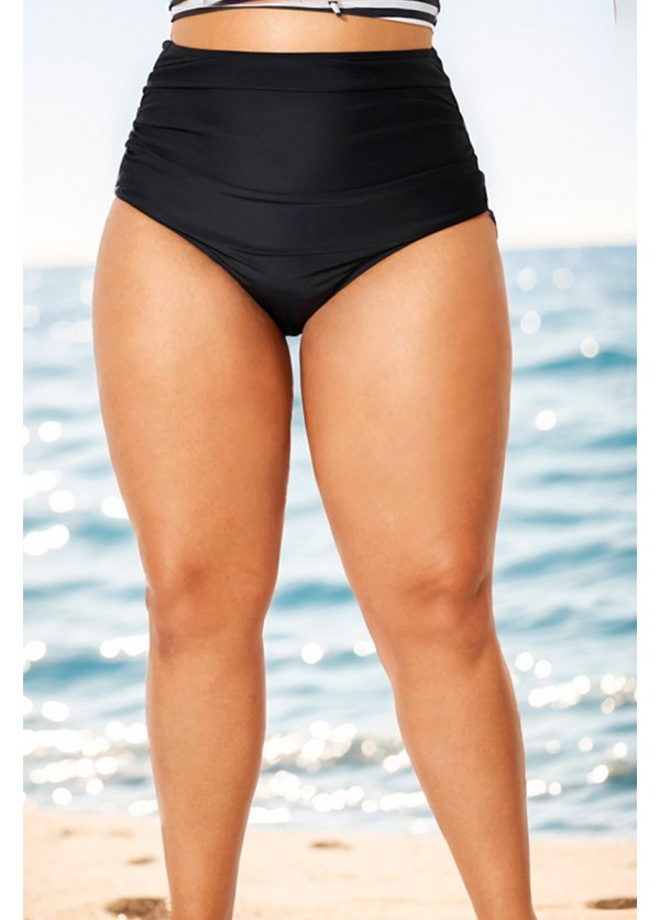 Black Elegant High Waist Ruched Swim Brief