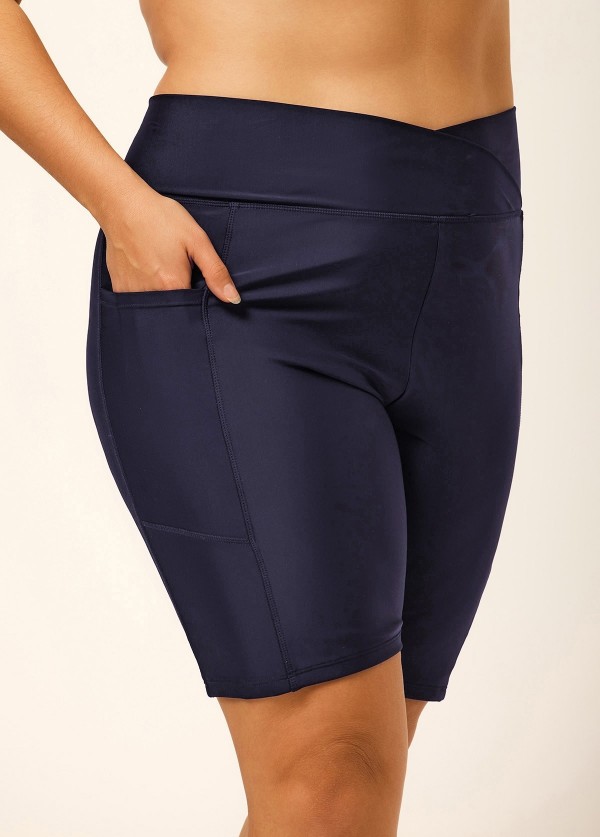 Plus Size Navy Blue  Sport Simple Swim Bottom