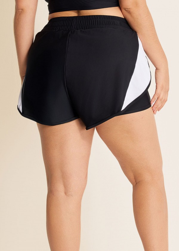 Black And White High Waisted Side Pocket Curvy Swimsuit Bottom Shorts