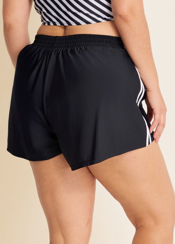 Curvy Black And White Side Striped Sporty Swimsuit Bottom Shorts