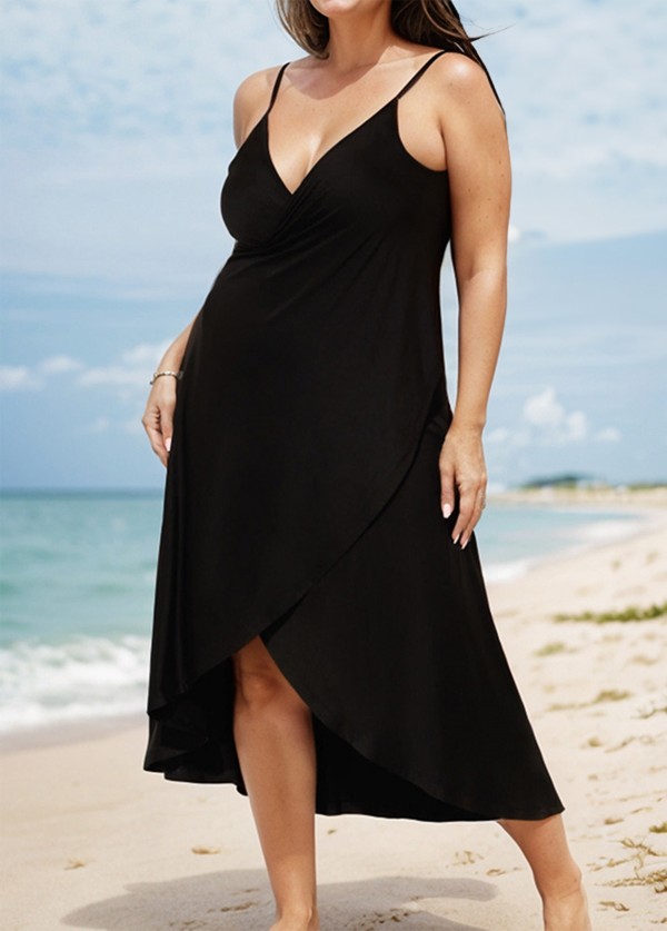 Black V-Neck Backless Spaghetti Strap Long Cover Up