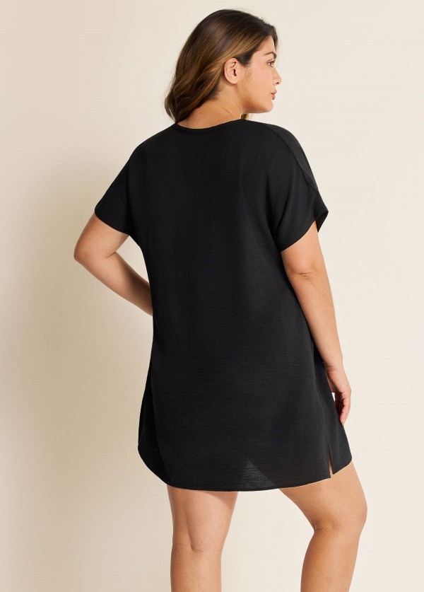 Black Button Women's Swimsuit Plus Size Bathing Suit Cover Up
