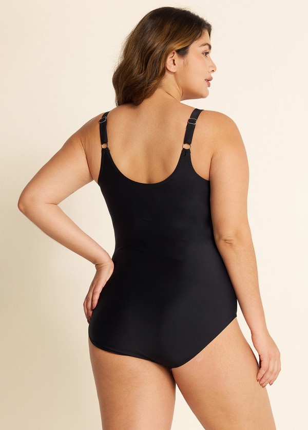 Plus Size Modest Colorblock Floral Print Round Neck One Piece Swimsuit