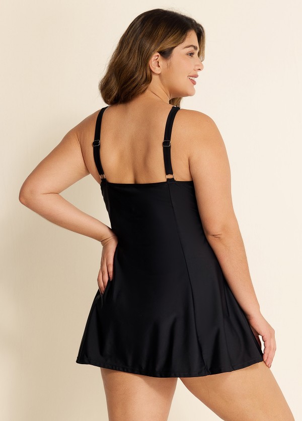 Black And White Cross Front High Neck One Piece Swimdress