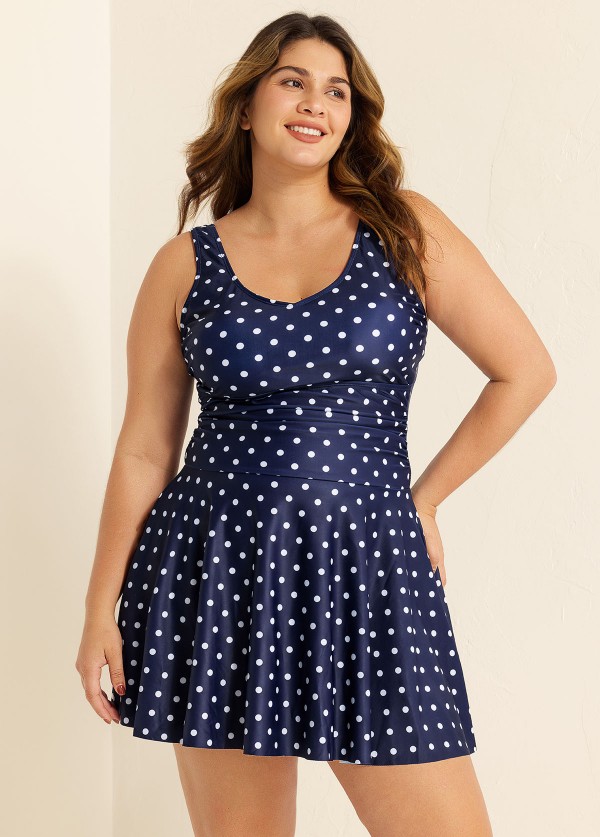 Polka Dot Modest Tummy Control Vintage Swimdress Set