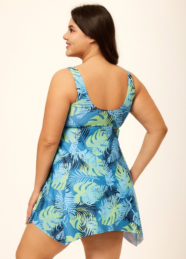Green Vintage Floral Print Modest Swim Dress Set