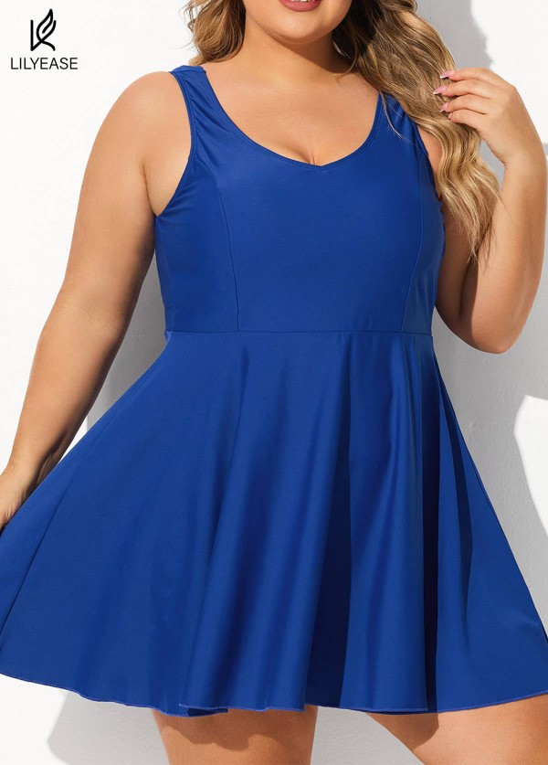 Chic U-Neck Sleeveless Sporty Swim Dress Set