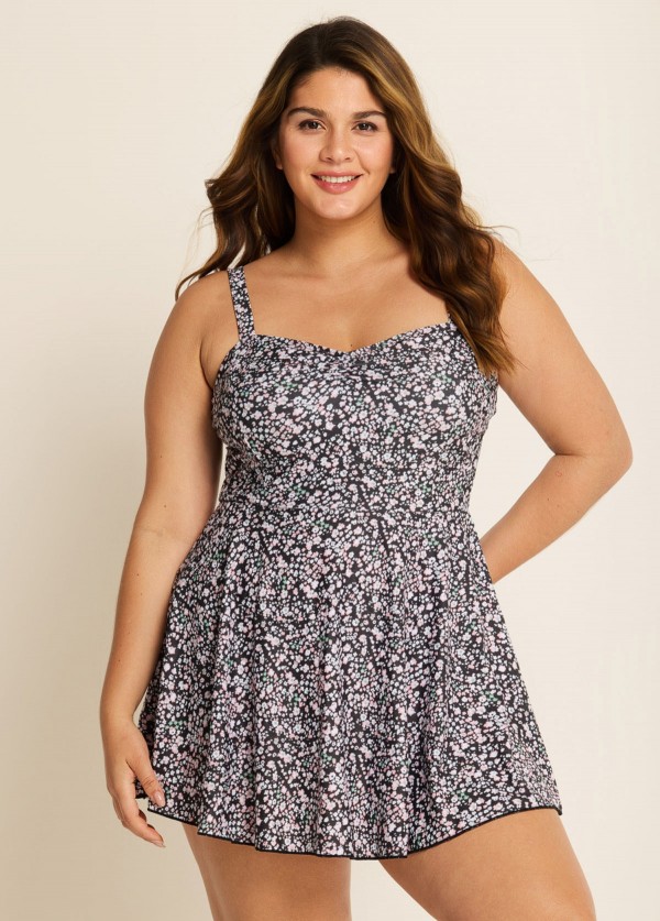Romantic Floral Ruched Swimdress Set