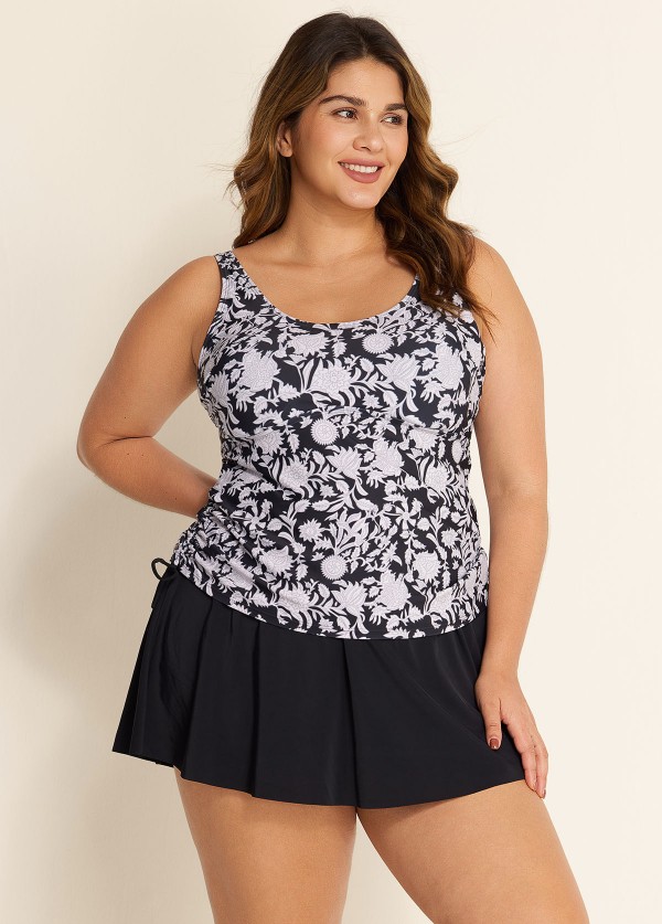 Natural Flowers Tie Knot Drawstring Swim Dress Top