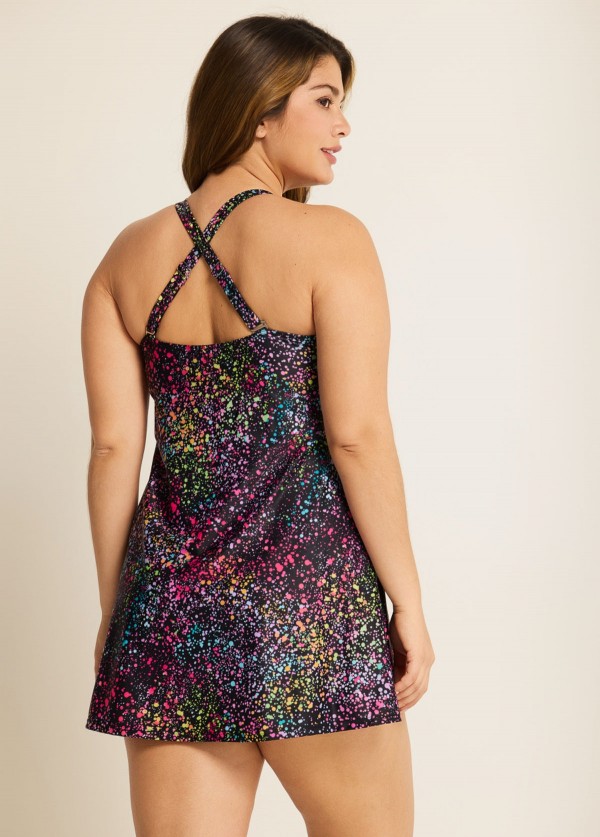 Curvy Black Dot Print Vintage Swimwear Bathing Suits Swimdress Top