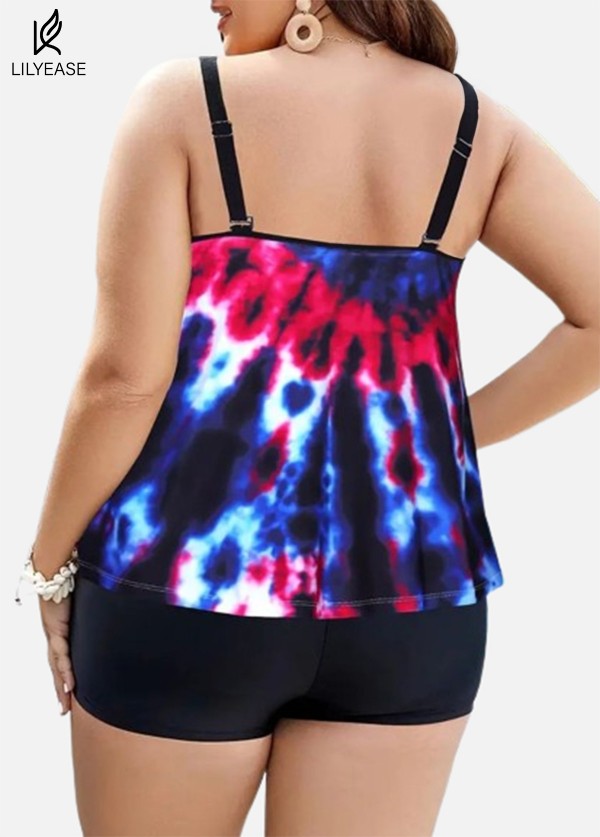 Stylish Colorful Tie Dye Adjustable Double Straps Tankini Top