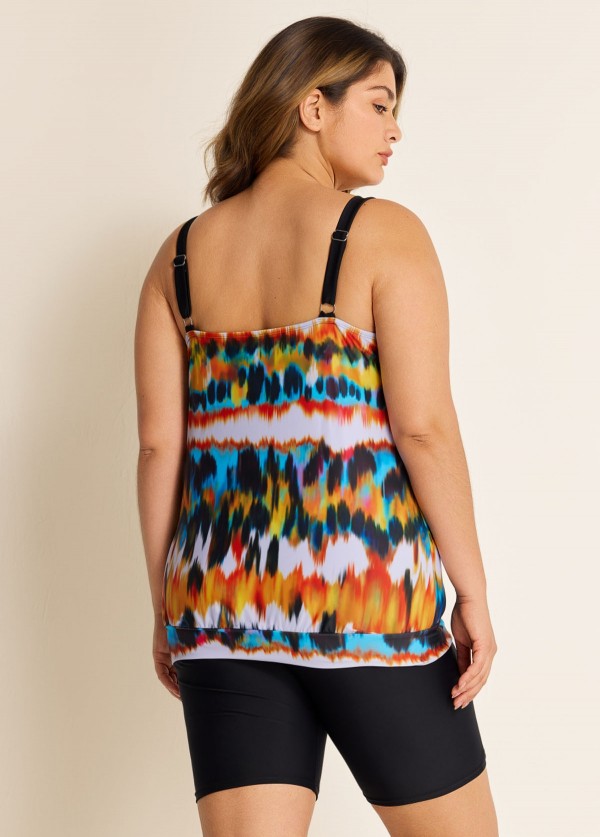 Stylish And Flattering Yellow Tie Dye Adjustable Double Straps Tankini Top