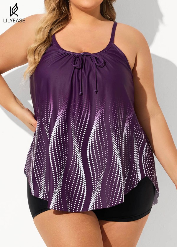 Adjustable Spaghetti Strap Dot Print Tankini Top