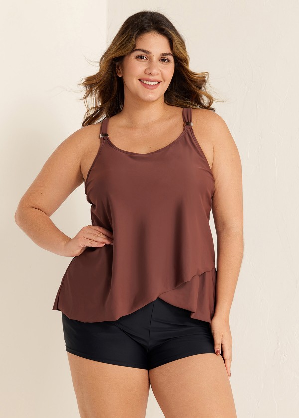 Plus Size Brown Flowy Layered Tankini Top