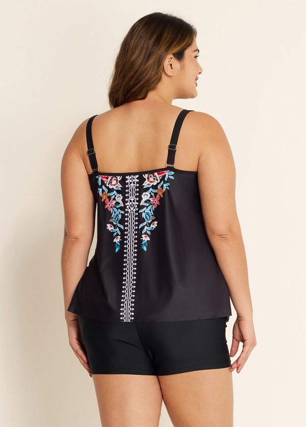 Plus Size Tribal Printed Adjustable Straps Tankini Top