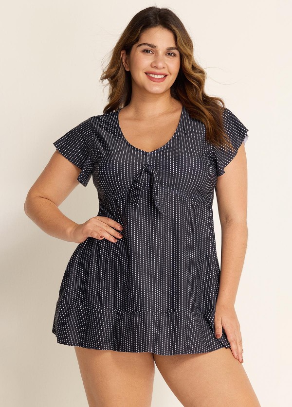 Deep V-neckline Tie Front Women Tankini Top