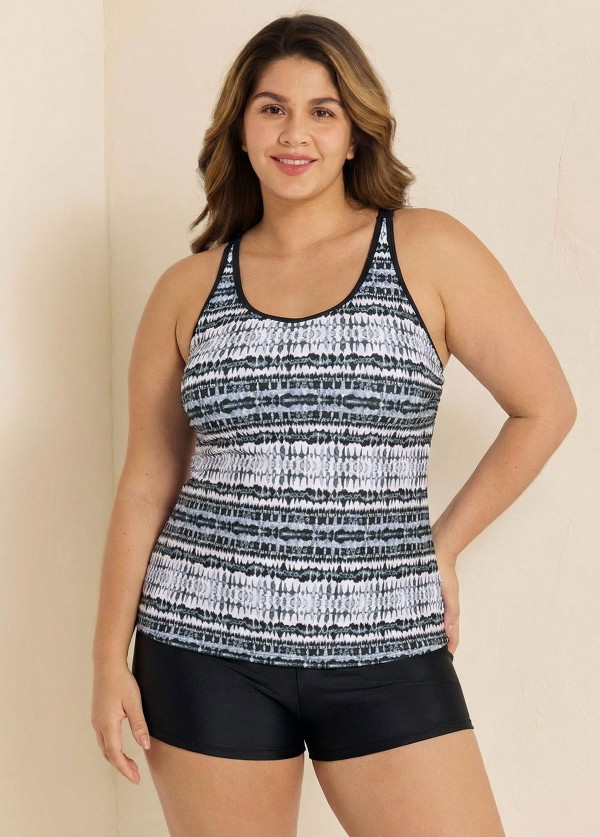 Plus Size Vintage Round Neck Crossback Tankini Top