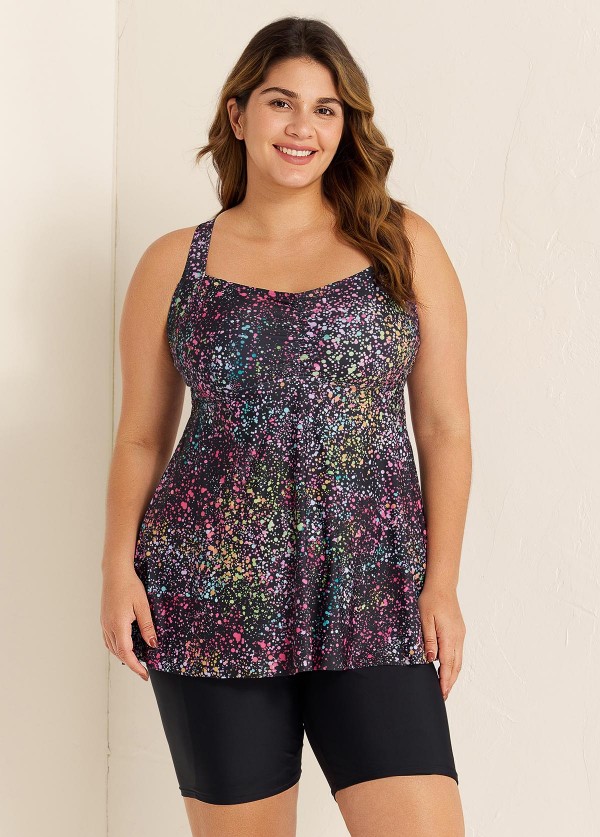 Fashionable Colorful Dot Square Neck Flowy Women Tankini Top