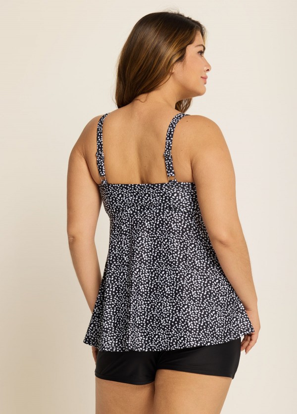 Plus Size Black Polka Dot Print Modest Swimsuits Tankini Top