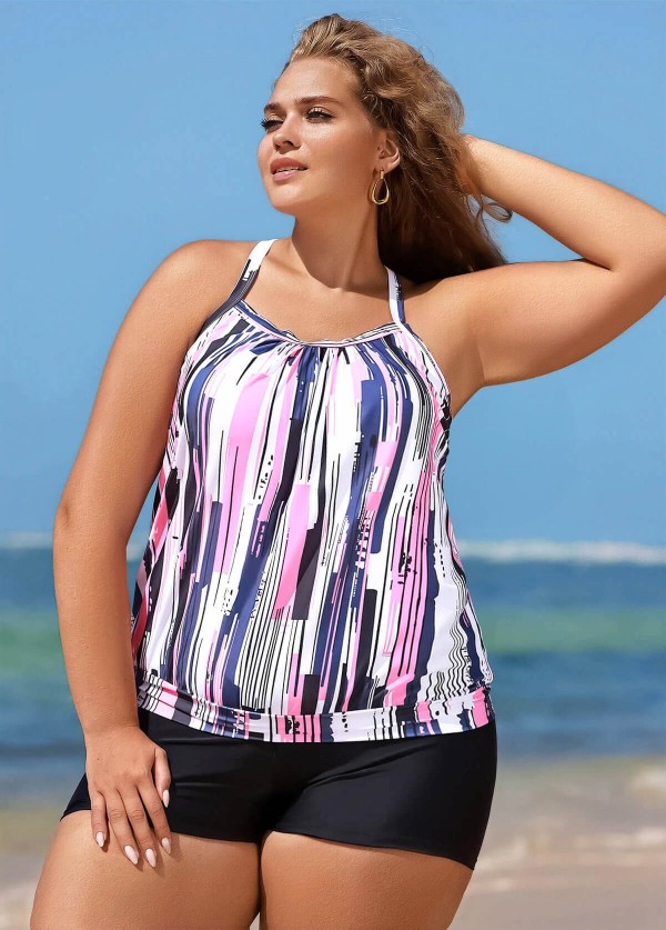 Modest Pink Garments Stripes Tankini Top
