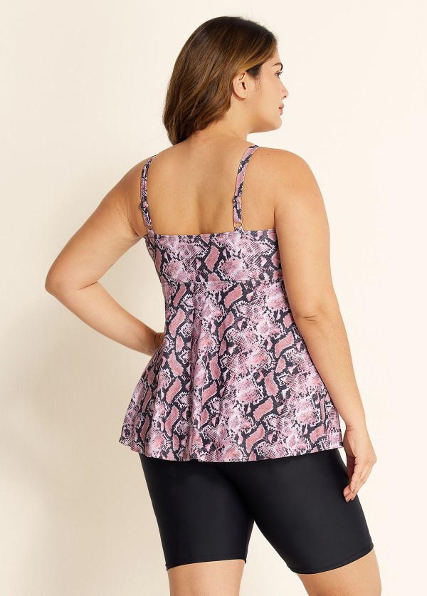 Plus Size Snake Skin Print Tankini Swimsuit Top with Sweetheart Neckline