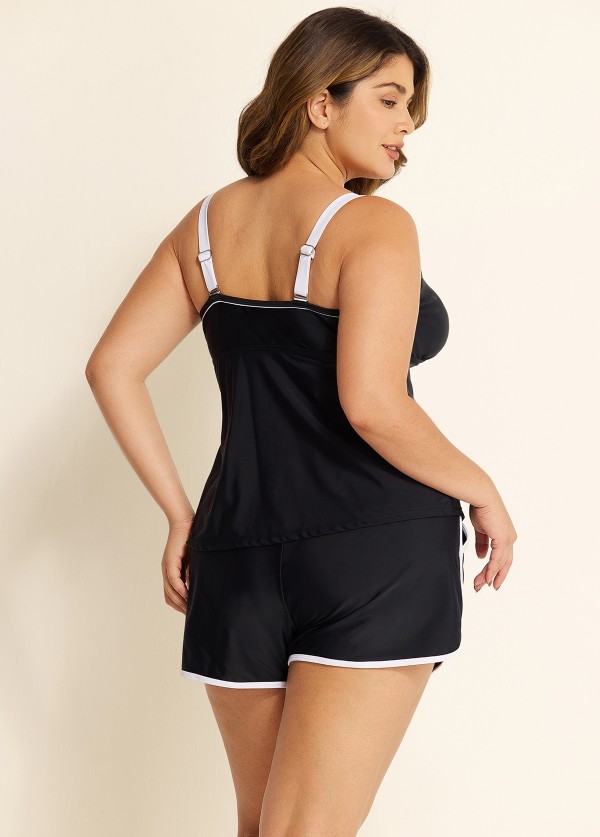 Black And White Sporty Comfortable Plus Size Tankini Top