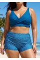 Deep Blue Twisted Front Fashion Plus Size Bikini Top