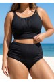 Black Puckered Halter Plus Size Modest Bikini Set