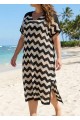 Black And White Geometric Slit Hem Cutout Swimsuit Cover Up