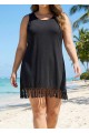 Black Round Neck Sleeveless Tassel Cover Up