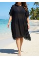 Plus Size Black Tassel Short Sleeve Swimsuit Cover Up Dress