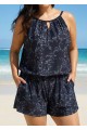 Plus Size Black Floral High Neck Vintage Pocket Women's Swimsuit One Piece Swim Romper