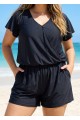 Black Short Sleeves Pocket Curvy 1 Piece Bathing Suits Romper One Piece Swimsuit