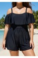 Plus Size Black Off The Shoulder Ruffles 1 Piece Bathing Suits Romper One Piece Swimsuit