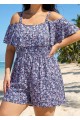 Purple Floral Print Flattering Off Shoulder Ruffled Plus Size Swimsuit One Piece Swim Romper