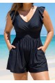 Plus Size Black Twisted Front Ruffled One Piece Swimsuit Swim Romper