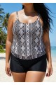 Vintage Geometric Print Double Straps Tankini Top