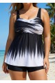 Black And White Ombre Twisted Front Adjustable Tankini Top