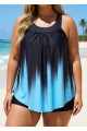 Crystal Blue Ombre Print Scoop Neck Longer Length Tankini Top