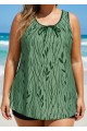 Plus Size Leaf Pattern Elegant Tankini Top with Wide Straps