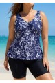 Plus Size Navy Floral Drawstring Swimsuit And Swimwear Tankini Top