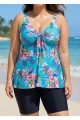 Blue Floral Modest And Designer Curvy Swimwear Bathing Suits Tankini Top