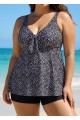 Plus Size Black Polka Dot Print Modest Swimsuits Tankini Top