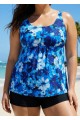 Curvy Blue Floral Modest Retro Swimsuit And Swimwear Tankini Top