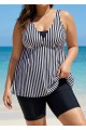 Black And White Striped Print Bow Tie Front Tankini Top